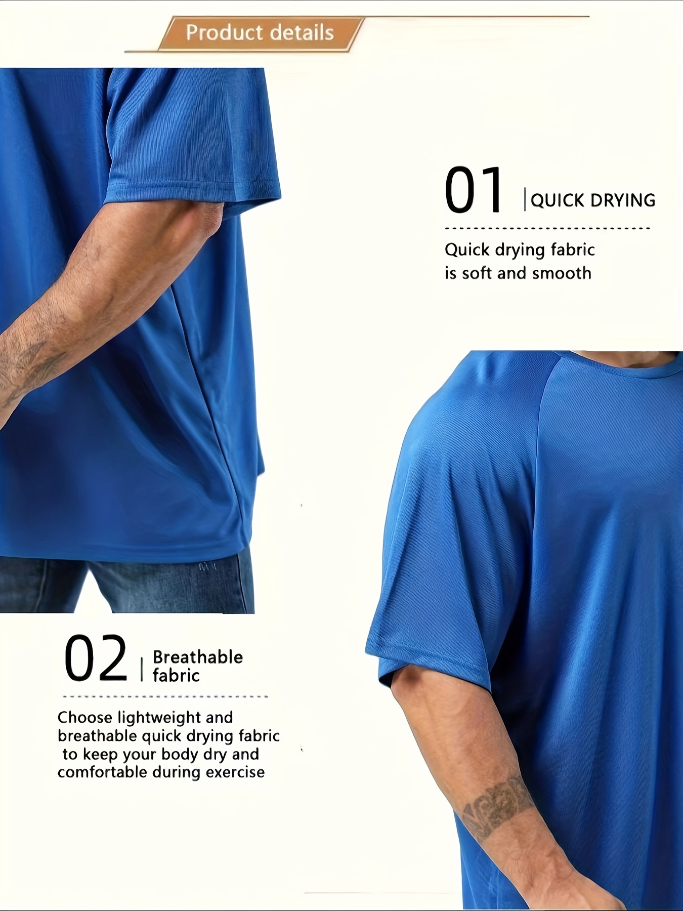 Plus Size Men's Solid T-shirt, Quick Dry Breathable Tees For Sports/fitness, Oversized Short Sleeve Tops For Big & Tall Males, Men's Clothing