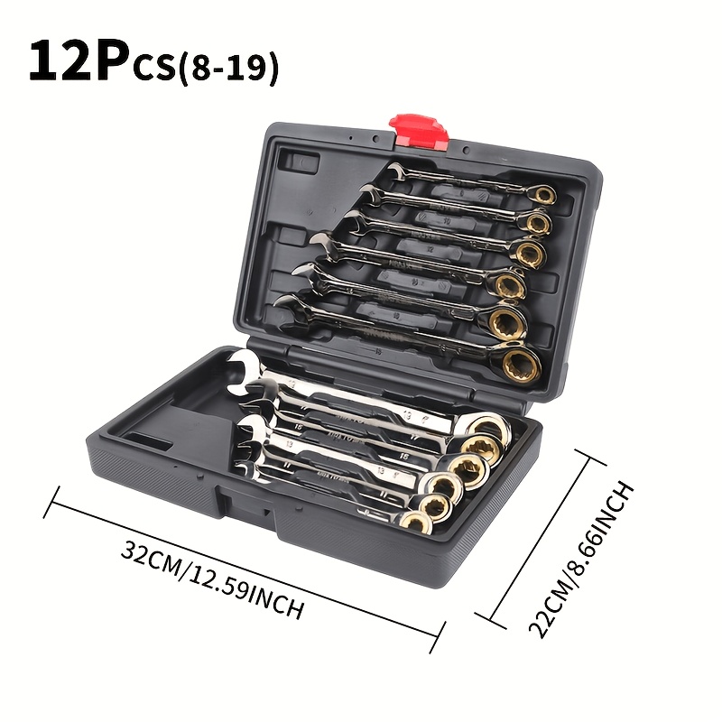 TEMU 12pcs, 8-19mm Multifunctional Ratchet Tool, Wrench With Adjustable Torque And Ergonomic Handle, Spring Wrench With Flexible Head, Suitable For