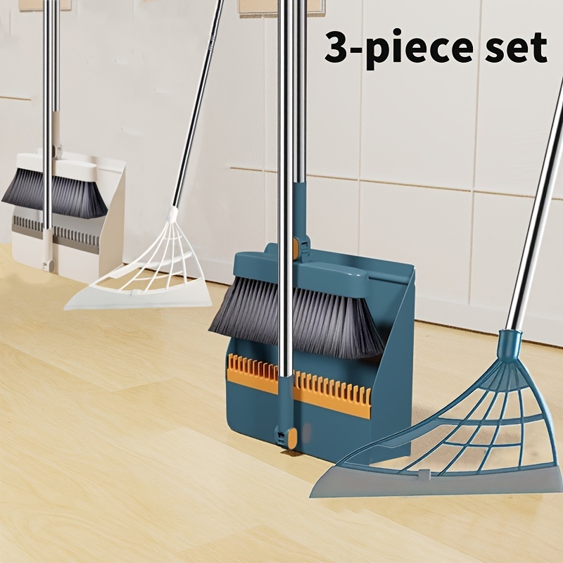 

3-piece Magic Broom & Dustpan Set - Foldable, Rotating Soft Bristle Sweep Combo For Home Cleaning - Ideal For Bedroom, Bathroom, Living Room, Outdoor Use Broom And Dustpan Set Broom And Dustpan
