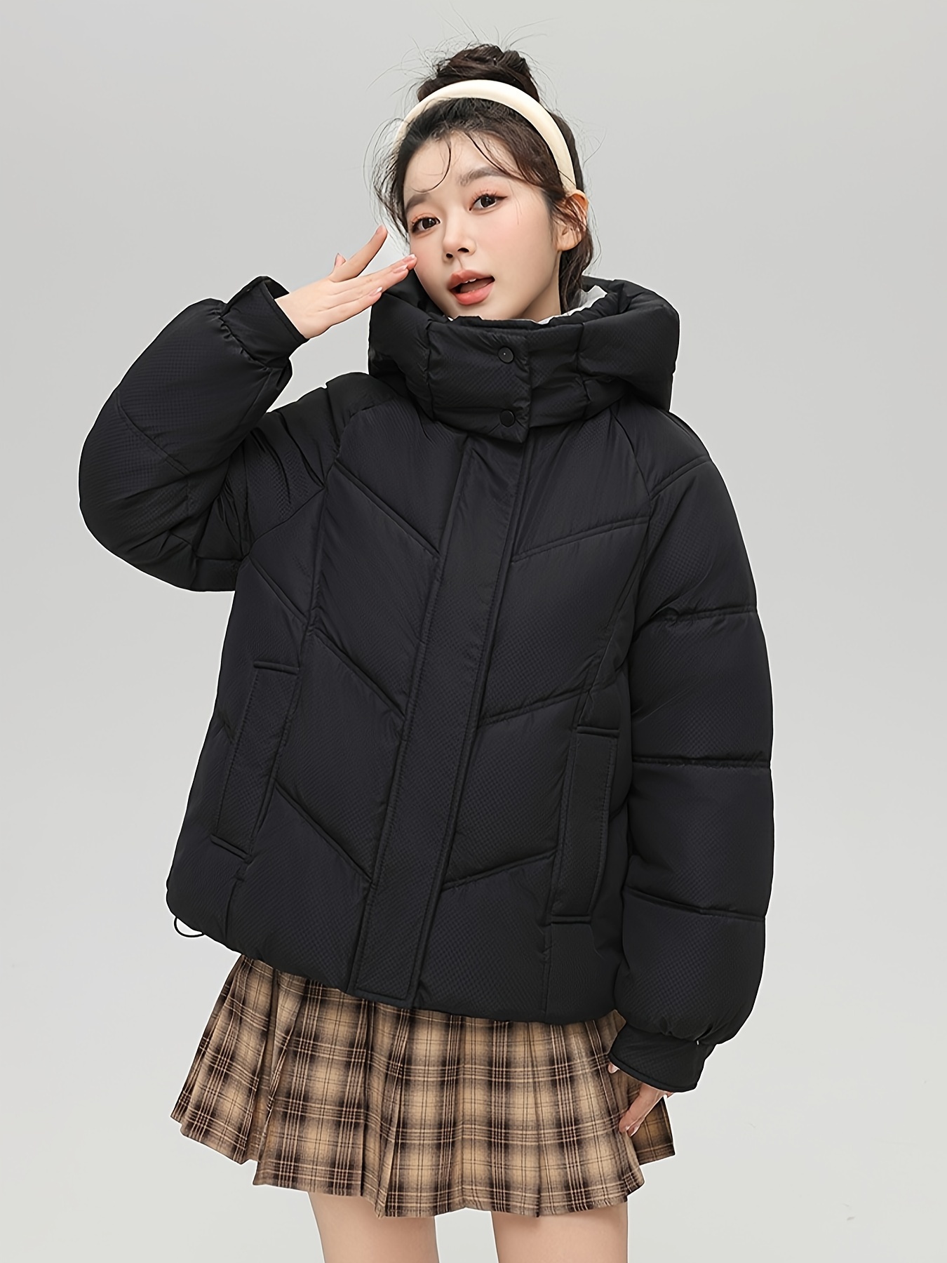 stilvolle damen kurz pufferjacke dickes polyester Temu Germany