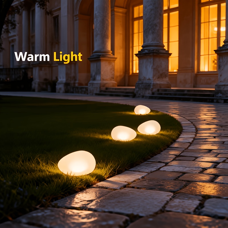 TEMU 4pcs Small Pebbles, Built-in 4pcs Led Solar Lights | Egg-shaped Pathway Lights - Outdoor Fixtures, Garden Path Home Decor Lights, Suitable For