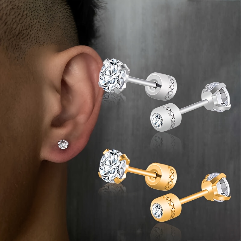 

2pcs Élégants et 18K plaqués or en acier inoxydable avec accents en strass, bijoux d'oreille unisexe pour un et des spéciales