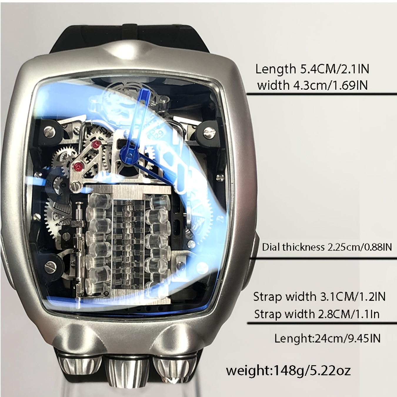 Image of Engine Men's Mechanical Movement Watch Supercar Square Fashion Silicone Strap Sports Watch