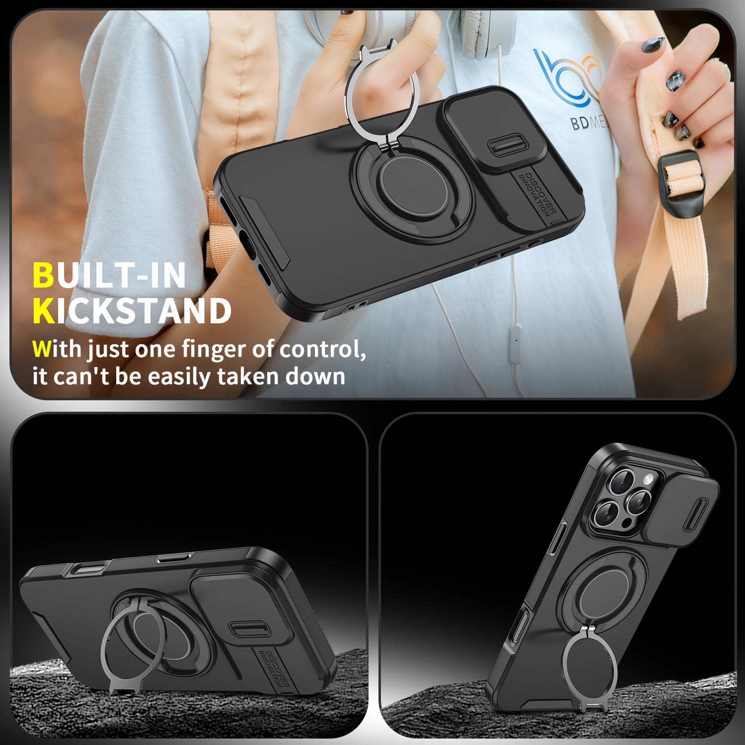 Husă Telefon - Seria Lingke este potrivită pentru iPhone 17, 16, 15, 14, 13, 12, 11 Pro Max și seria 14, 16 Plus, având o husă de protecție pentru telefon cu suport multifuncțional metalic, rezistentă la șocuri, rotativă 360°