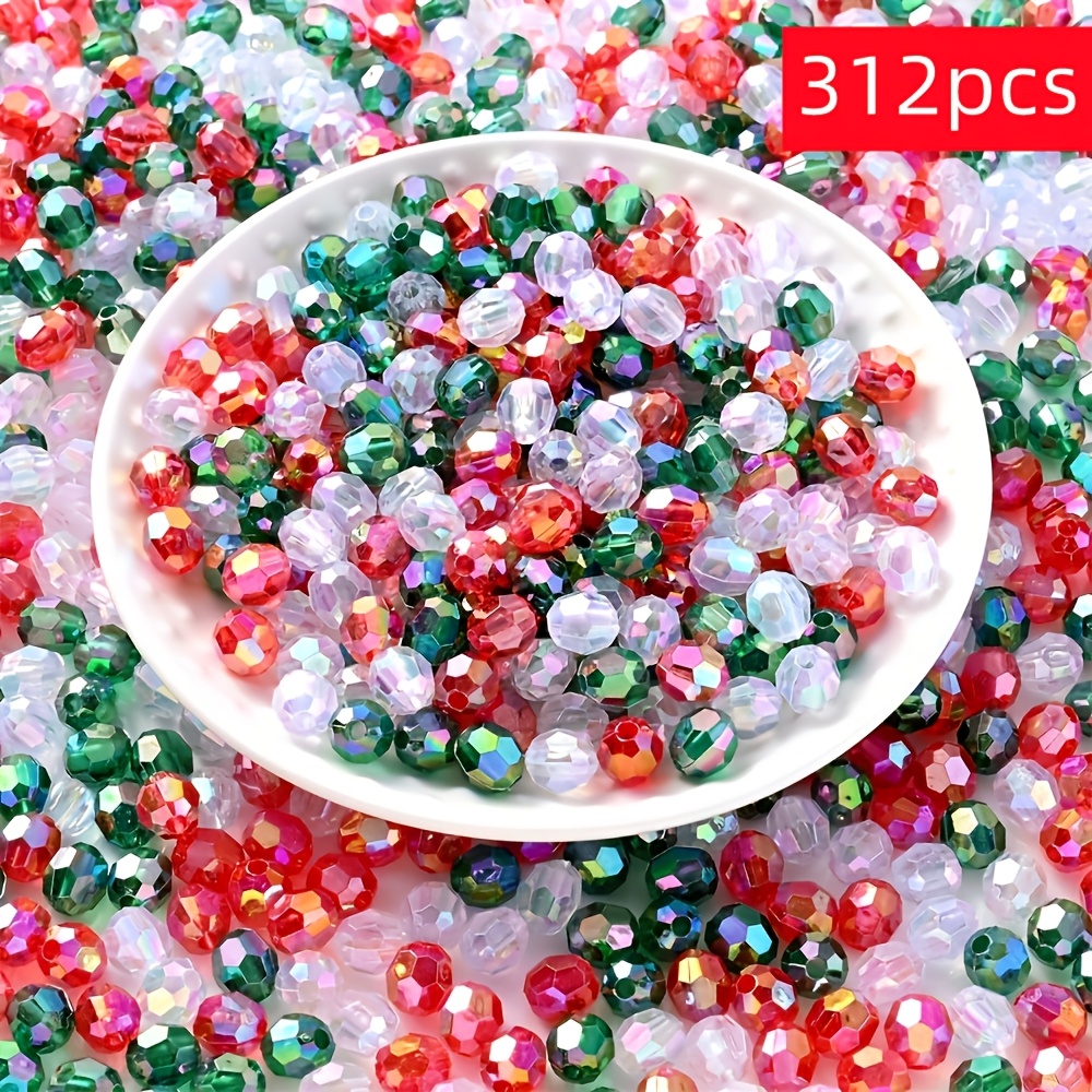 TEMU 312pcs6mm Acrylic Red, White, And Green Diy Handmade Bracelets, Necklaces, Rings, And Phone Chains Are Essential Beads For Beginners During