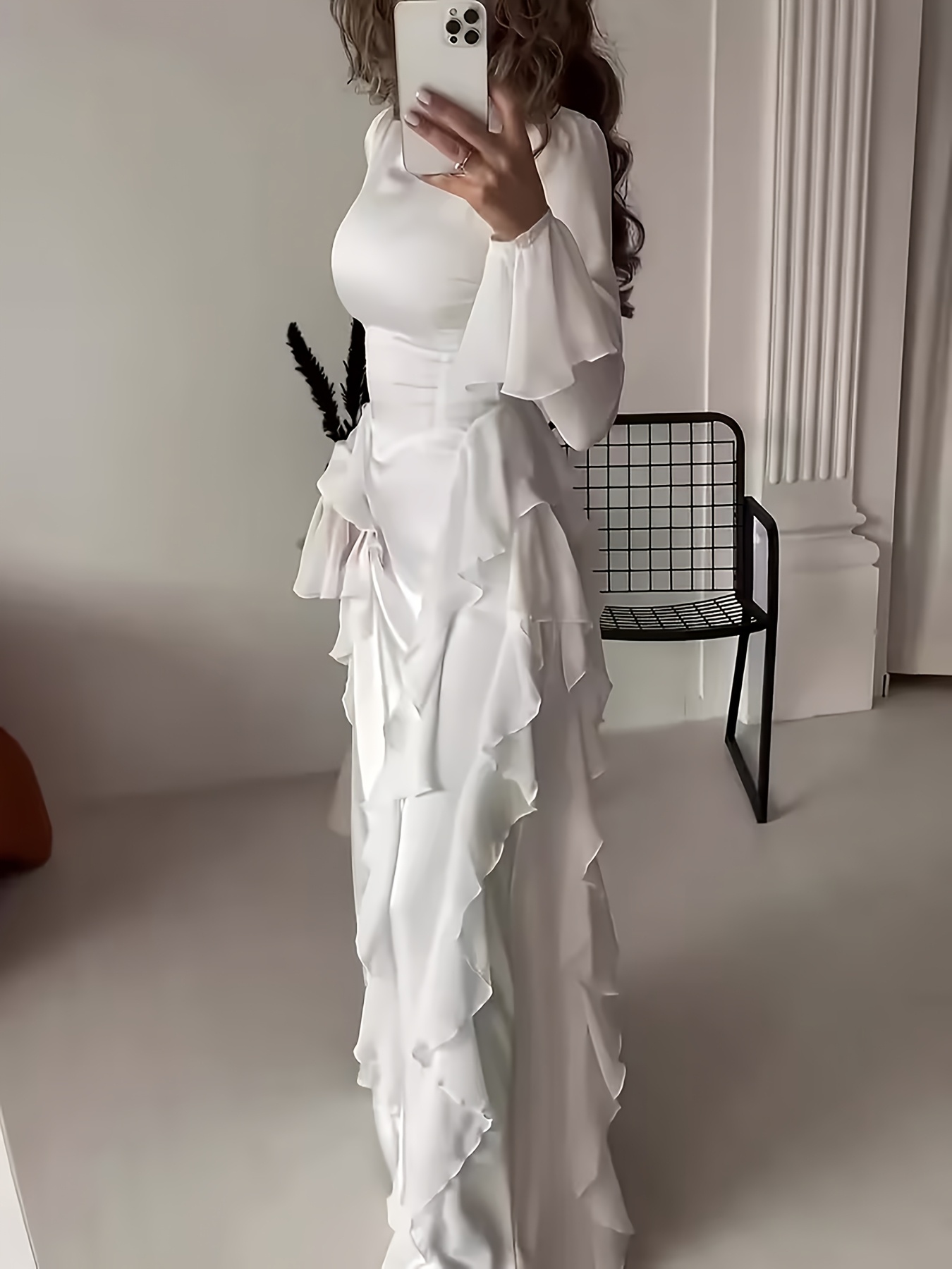 long dress long sleeve high neck Black Jersey Long Sleeve High Neck Feather Gown
