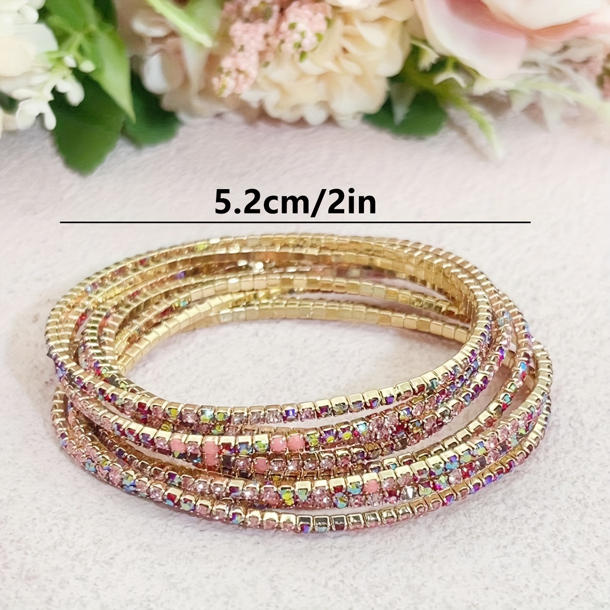 Pink Red Rhinestone Tennis Bracelets Set
