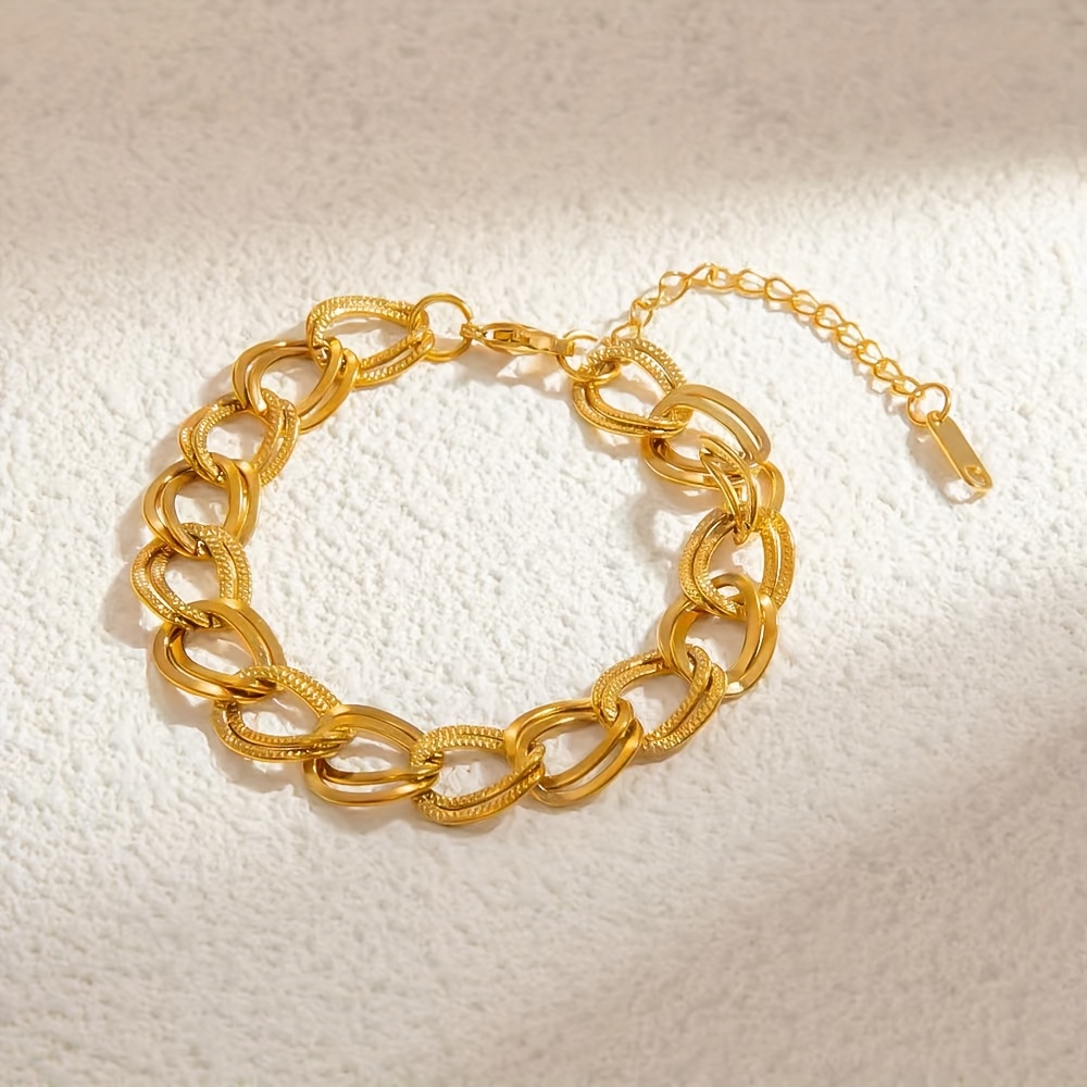 Elegant And Fashionable Women' Steel Wide Noodle Engraved Double-layer Chain Casual Vacation Versatile Bracelet