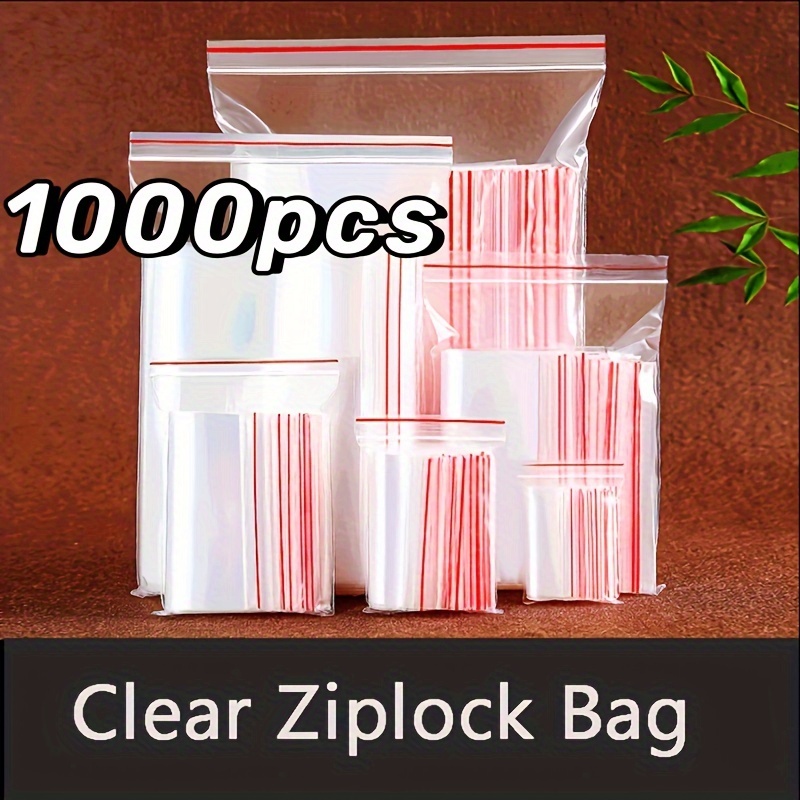 

1000pcs Clear Ziplock Bags 6cm X 8cm - Durable Plastic Packaging With Red Edge, Water-resistant And Stain Resistant For Wedding Favors, Gifts, And Jewelry Storage