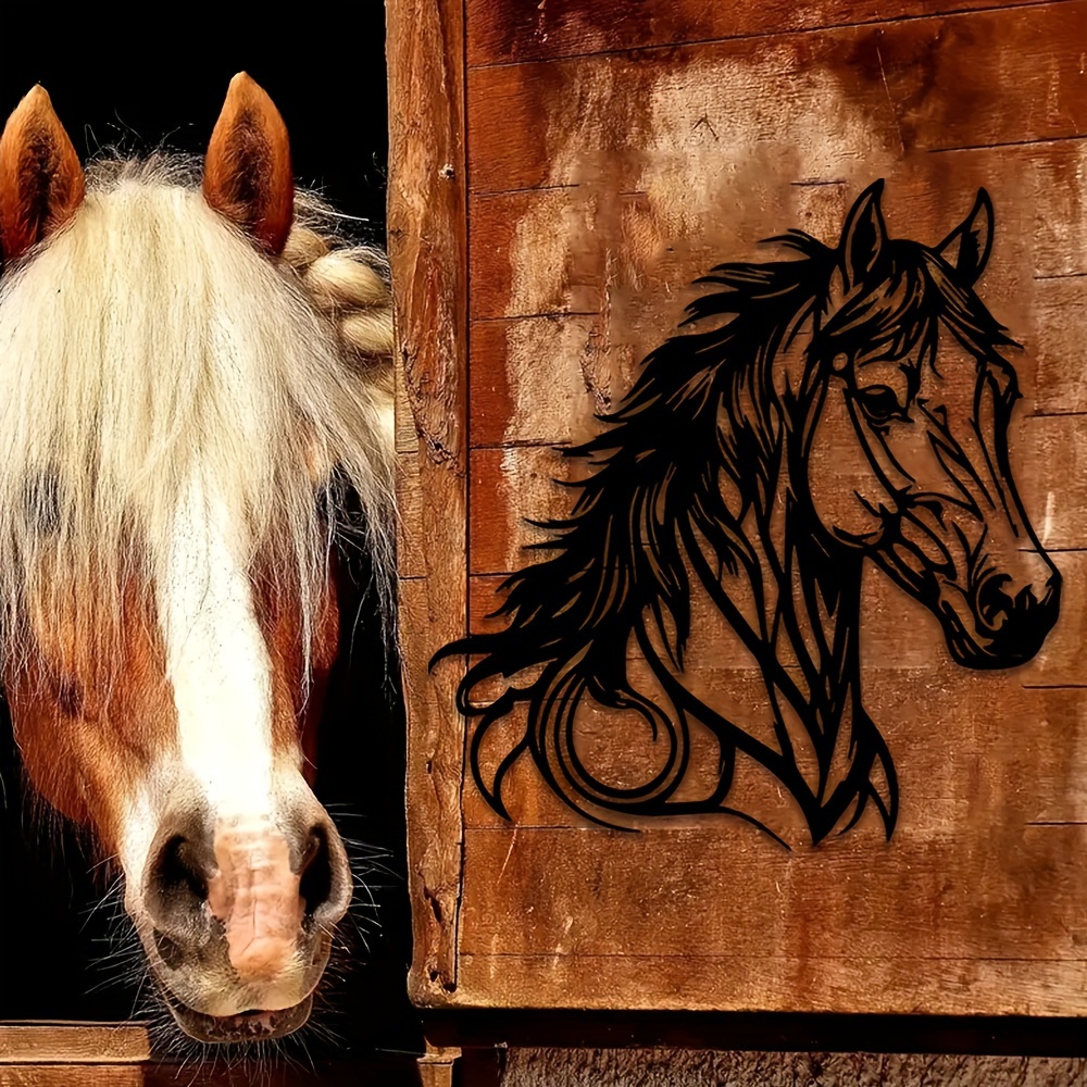 1pc Horse Wall Decor in Metal - Animal Themed Home Office Wall Hanging, Indoor Equestrian Art, No Electricity Needed, Transverse Orientation - Ideal Gift for Horse Lovers