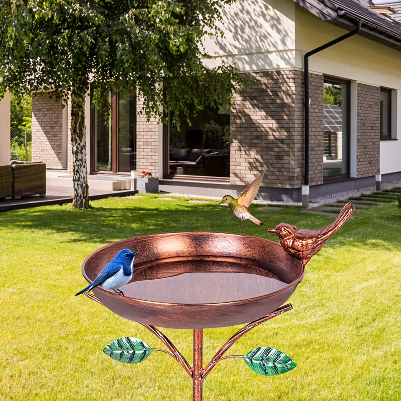 

1pc Metal Bird Baths For Outdoors, Bird Bath Bowl With 3 Prongs Base Stake, Vintage Garden Birdbath Standing Copper Bird Bath For Yard Garden Decor, 9.5