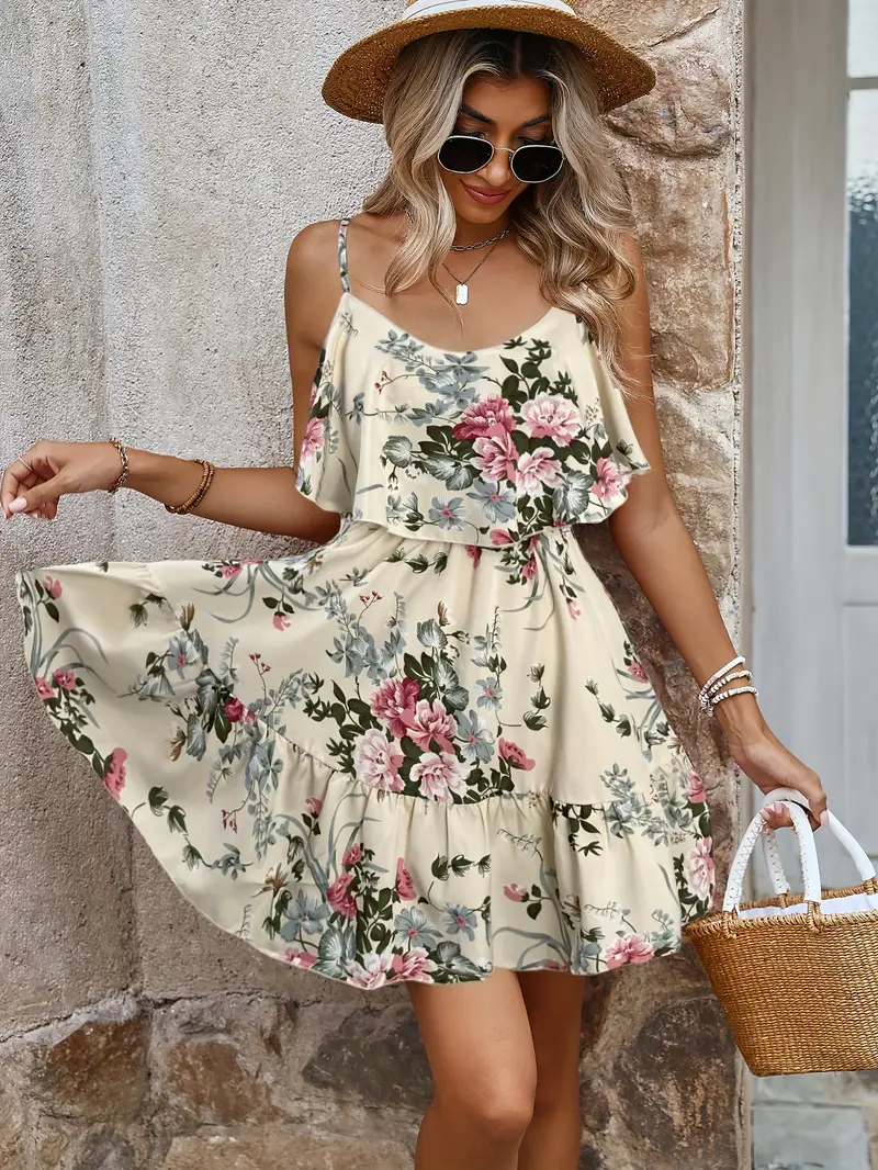 feminine charm chic floral shoulder ruffle mini dress women - Temu feminine charm chic floral shoulder ruffle mini dress women - Temu
