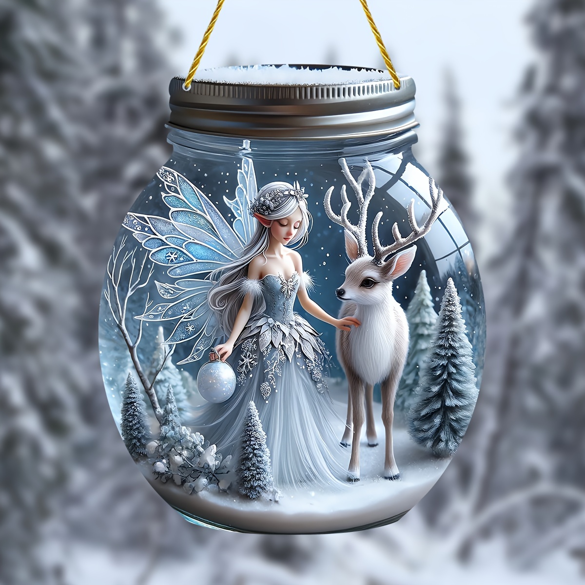 

Winter Elf & Reindeer Acrylic Suncatcher - Artistic Wall Hanging Decor For Indoor/outdoor, Bedroom, Living Room, And Door