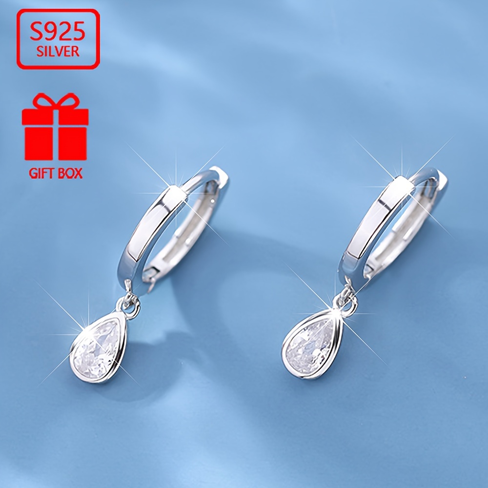 

Vana Elegant Simple Hoop Earrings For Women, 925 Sterling Silver With Synthetic Cubic Zirconia Teardrop Dangle, No , Daily & Gift Wear - 2pc Set