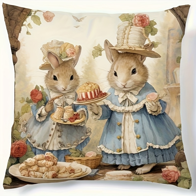 

Rabbit Print Throw Pillow Cover - Soft Polyester, Zip Closure, Machine Washable - Home & (pillow Not Included)