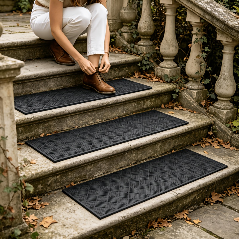 TEMU Heavy-duty Rubber Floor Mat Suitable For Porch Entryway, Outdoor Heavy Cross-traction Texture, Rectangular Step With Low-profile, Machine