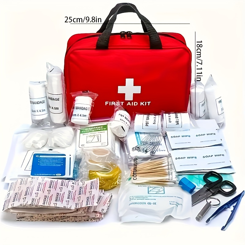 184pcs First Aid Kit, Multi-Purpose Emergency Medical Supplies, Portable Medical Bag for Outdoor Hiking, Camping, Home Emergency Kit with Accessories - Scissors, Tweezers, Bandage, Tourniquet, Tape, Wipes, Pin, Gauze, Thermal Blanket, Whistle, Mask - Red, Easter Festival Ready