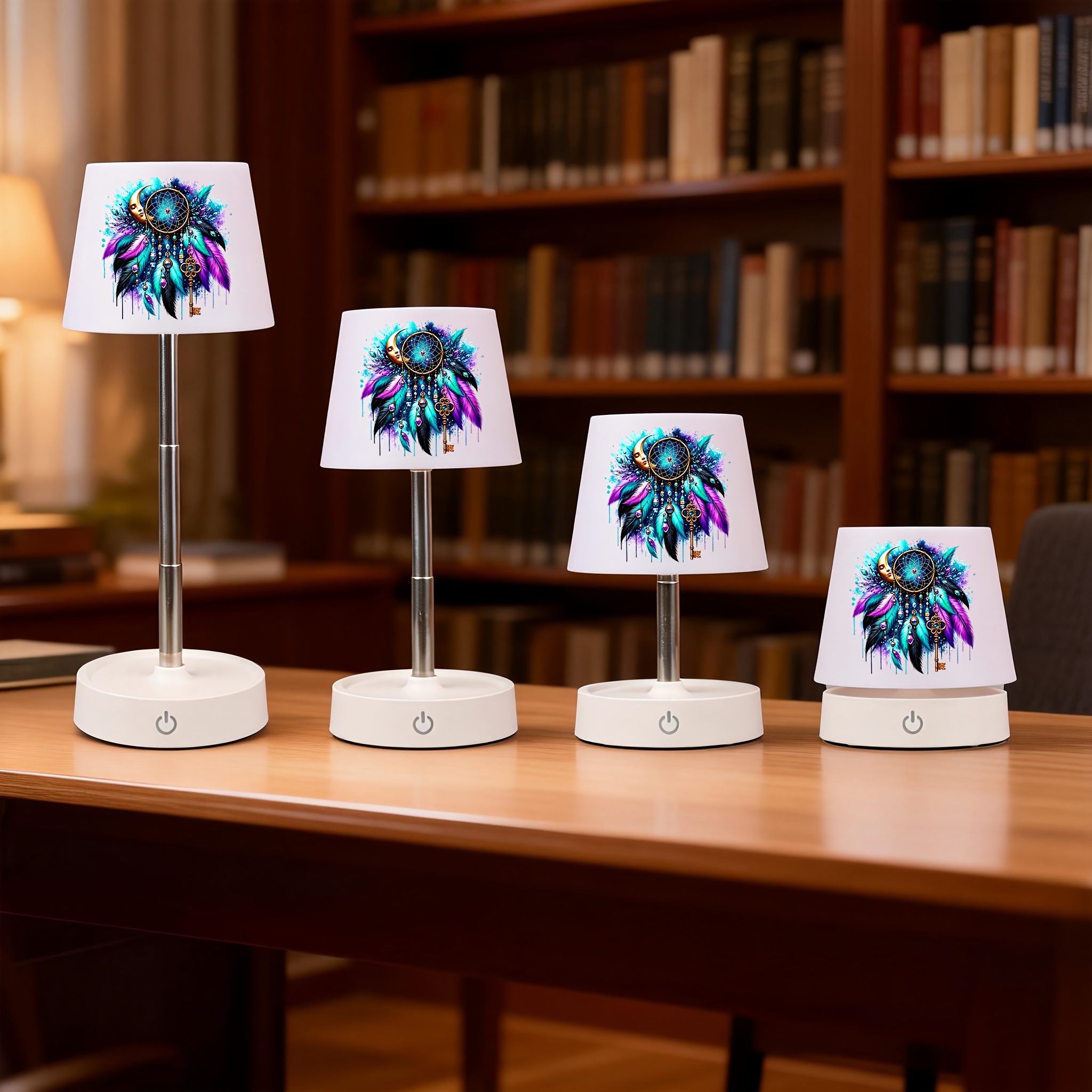 Star Feather Gem Vintage Key Boho Pattern Desk Lamp