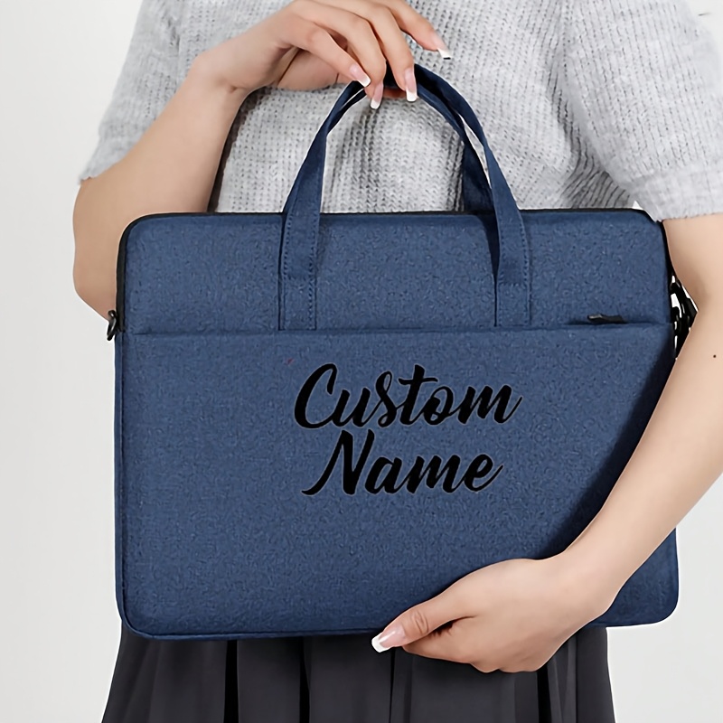 TEMU Sac pour ordinateur portable léger, broderie personnalisable avec de nom, sac à bandoulière ou à main convertible, sangle réglable, fermeture à