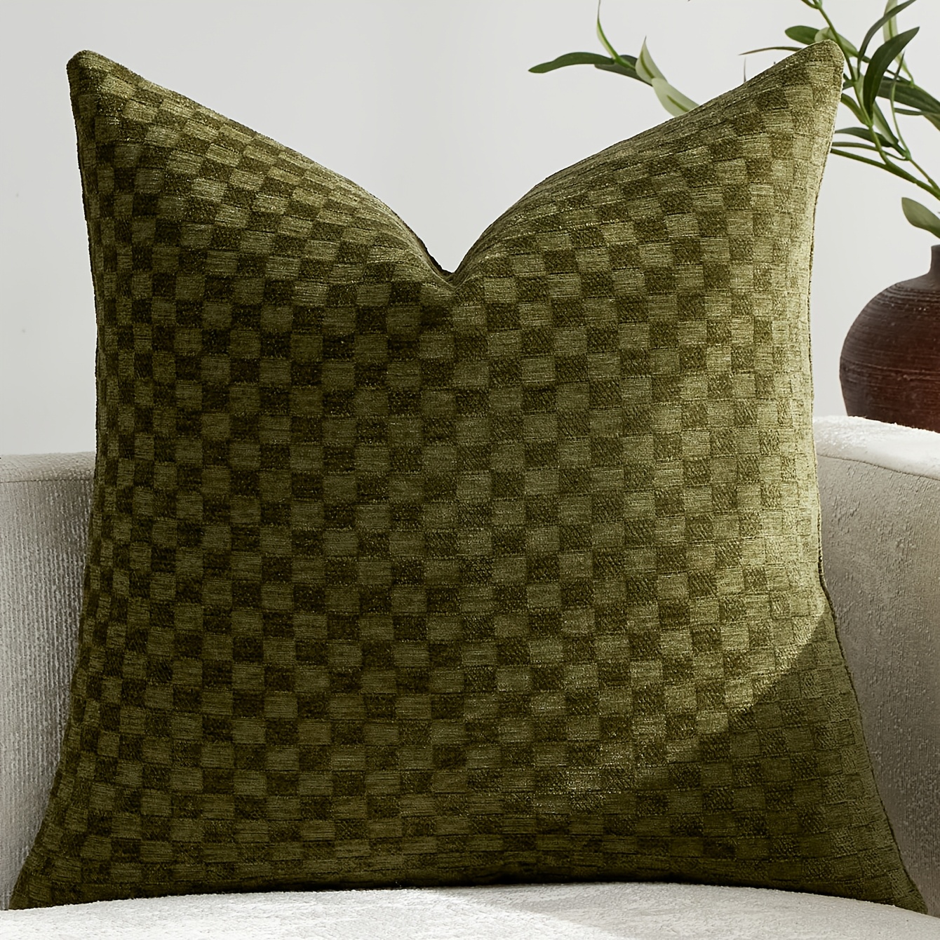TEMU Housse de coussin à carreaux en chenille, pièce unique, style nordique décoratif style Instagram, convient pour salon, chambre, canapé (coussin