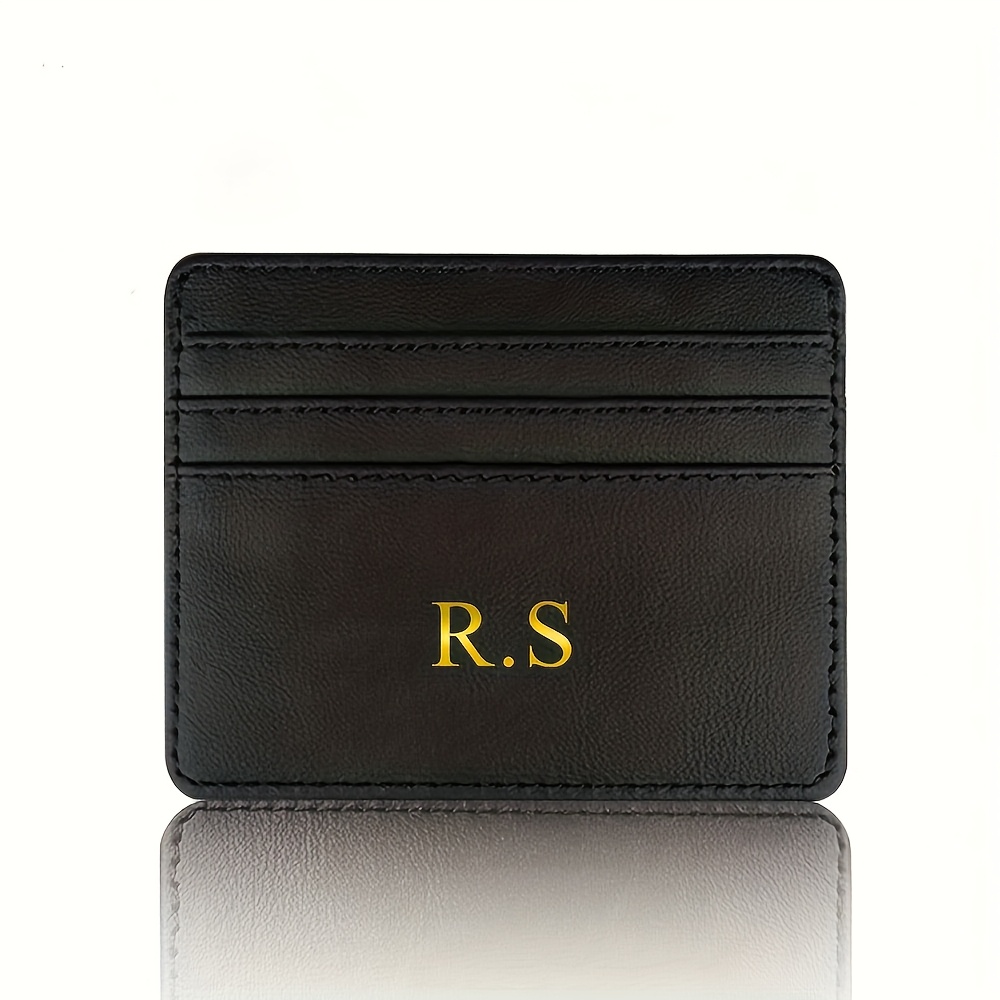 1pc Custom Faux Leather Id Card Holder, Men Women Mini Wallet, Personalized Initial, Letter Icon, Fiber Lining, Best Gift