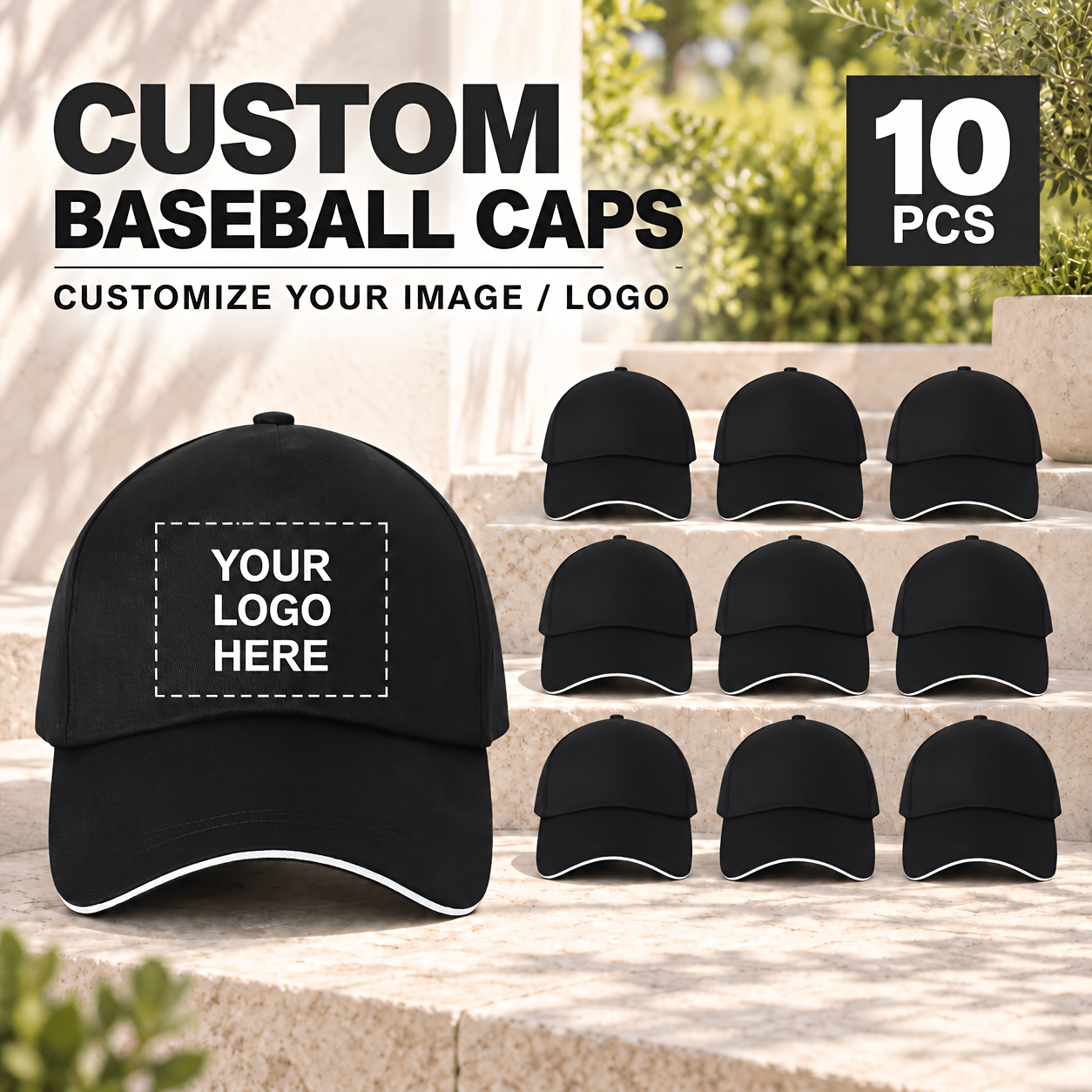 TEMU 10 Customizable Printed Baseball Caps, Featuring A Breathable And Lightweight Design With Adjustable Sizing To Fit Head Circumferences. Supports