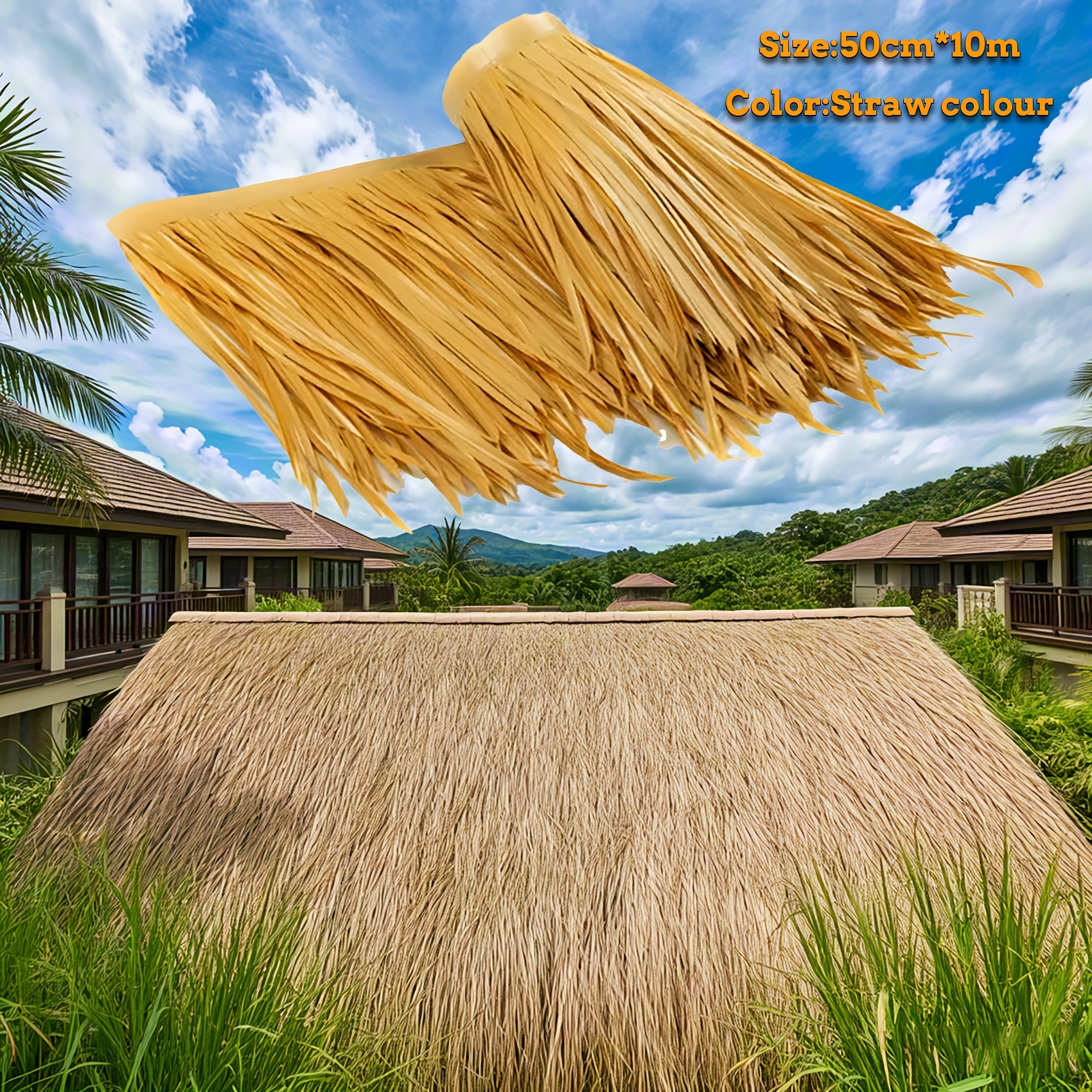 10 Meter Mexican Palm Thatch Roll Pe/pp - Waterproof And Sunscreen Artificial Thatch Roofing, Suitable For , Gazebos, Poolside Decoration, Easy To Unroll, Cut, And Maintenance-free