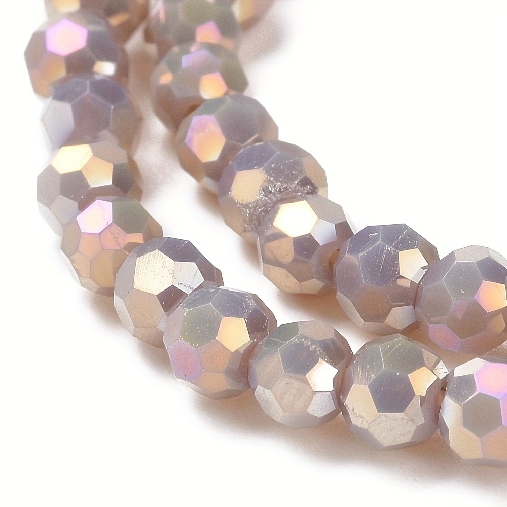 Faceted Round Full Rainbow Plated Electroplate Glass Beads Strands Mediumsea Green 4mm