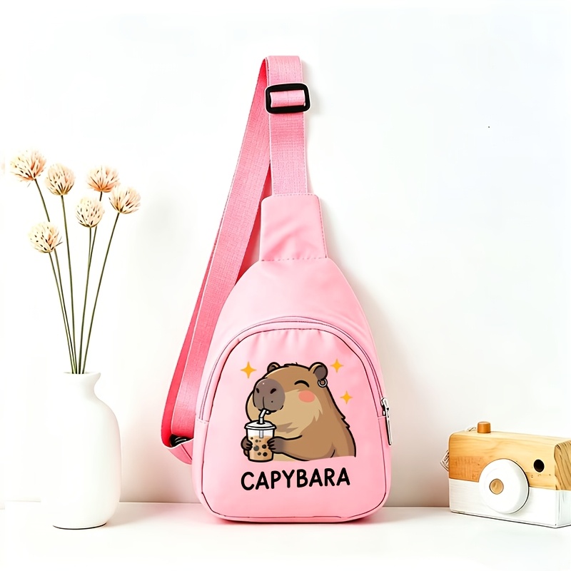 TEMU Sac à bandoulière/en bandoulière croisée à imprimé thé , avec un capybara buvant du thé motif central, d'étoiles pour un design adorable et