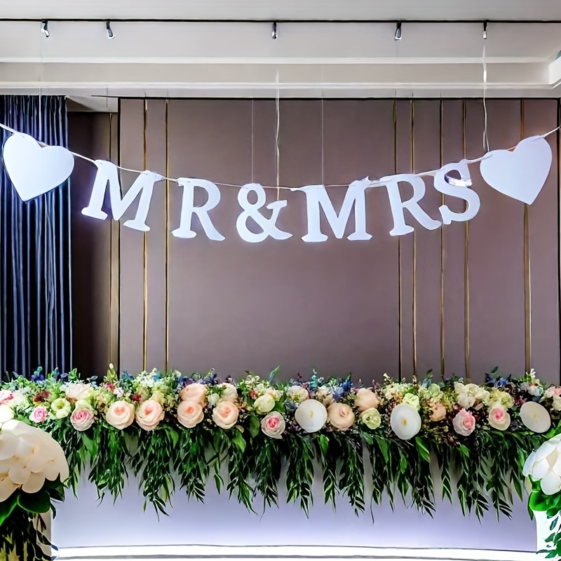 Image of White/golden/rose Banners, Mr&mrs Letter Festive Banner, Wedding Anniversary Party Scene Photo Garland