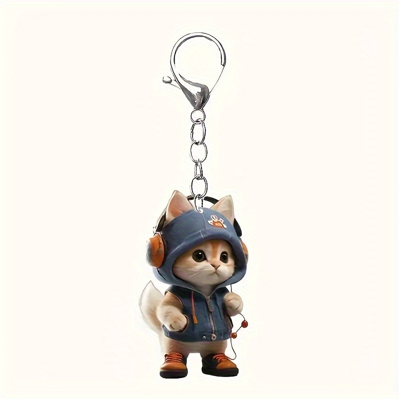 

1pc Anime Cat Acrylic Keychain With Lobster - Cute Cartoon Animal Print, Backpacks And Keys, Ideal Graduation Gift