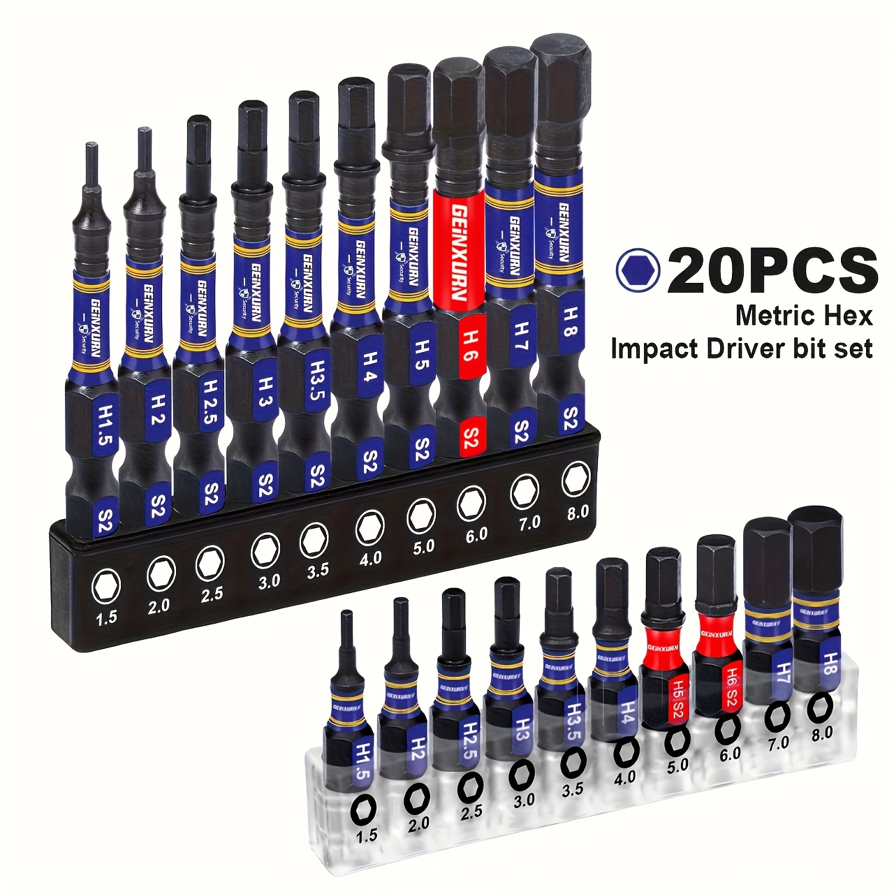 

20/21pcs Metric Hex Impact Driver Bit Set, Geinxurn