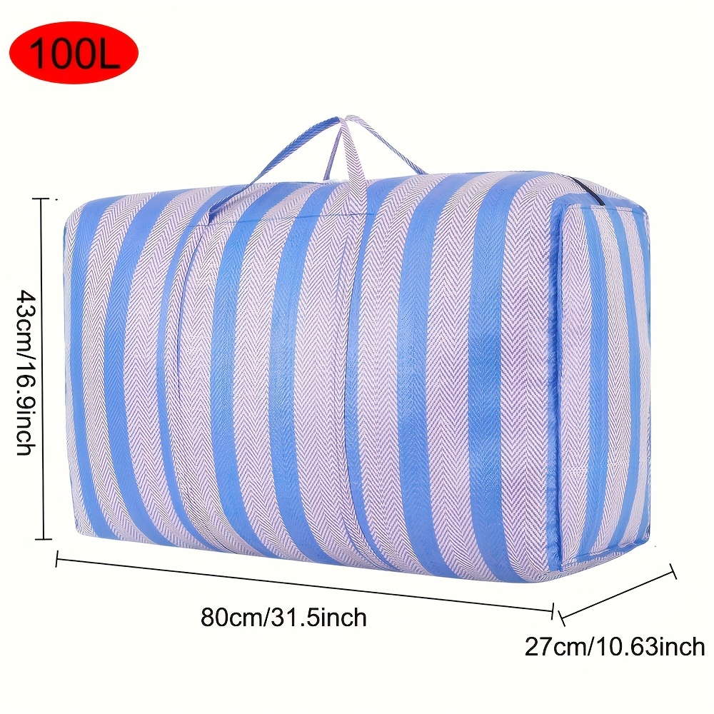 1pc Extra Large Capacity Car Travel Storage Bag, Thick Blue And White Nylon Duffel Bag, Portable Moving Bag, Reusable