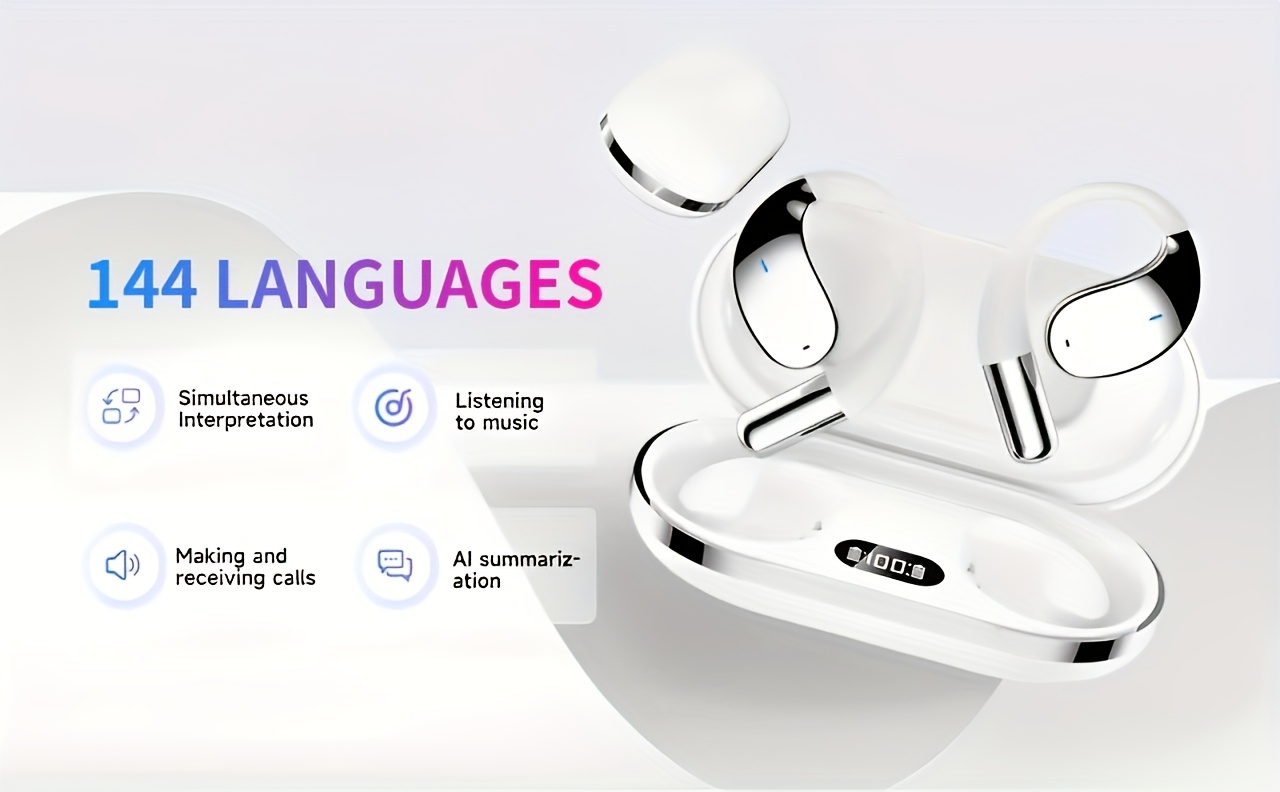 ai translation headset bone conducting wireless headset real time translation in 144 languages 6 mics intelligent noise cancellation real time translation of meeting notes touch control       running and exercise business music and phone calls details 0
