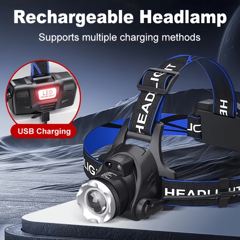 TEMU Led Outdoor Headlamp, Ultra-long , Usb Rechargeable, Adjustable Headlamp, Camping Headlamp, Outdoor Camping Tools And Lighting Equipment, For