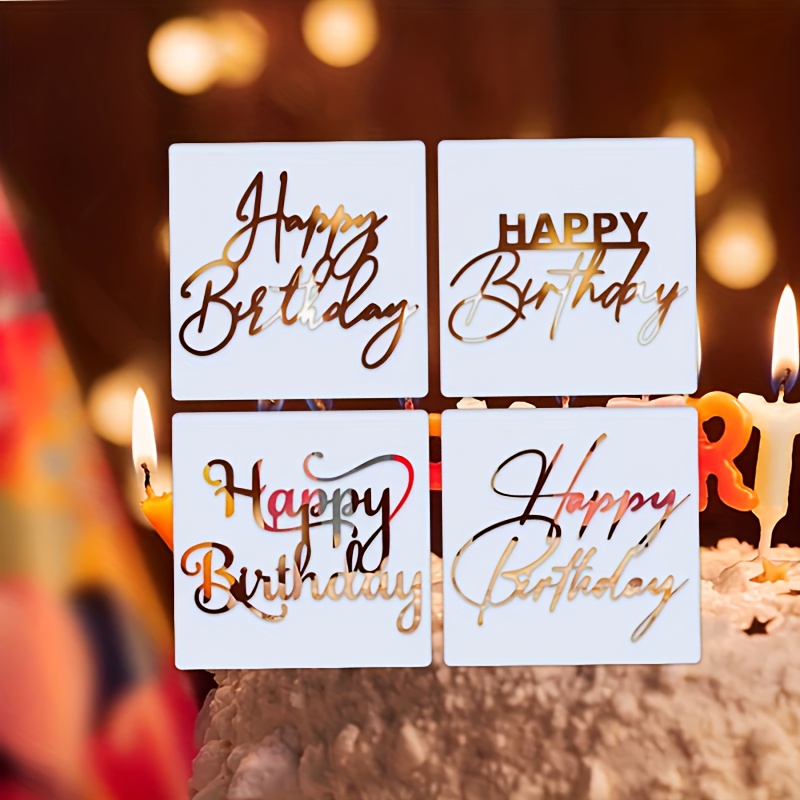 4pcs Happy Birthday Word Stencil Set, Milky White Plastic Template, 14.99cm Square Reusable Stencils For Painting On Clothing, Wood, Furniture, And Food