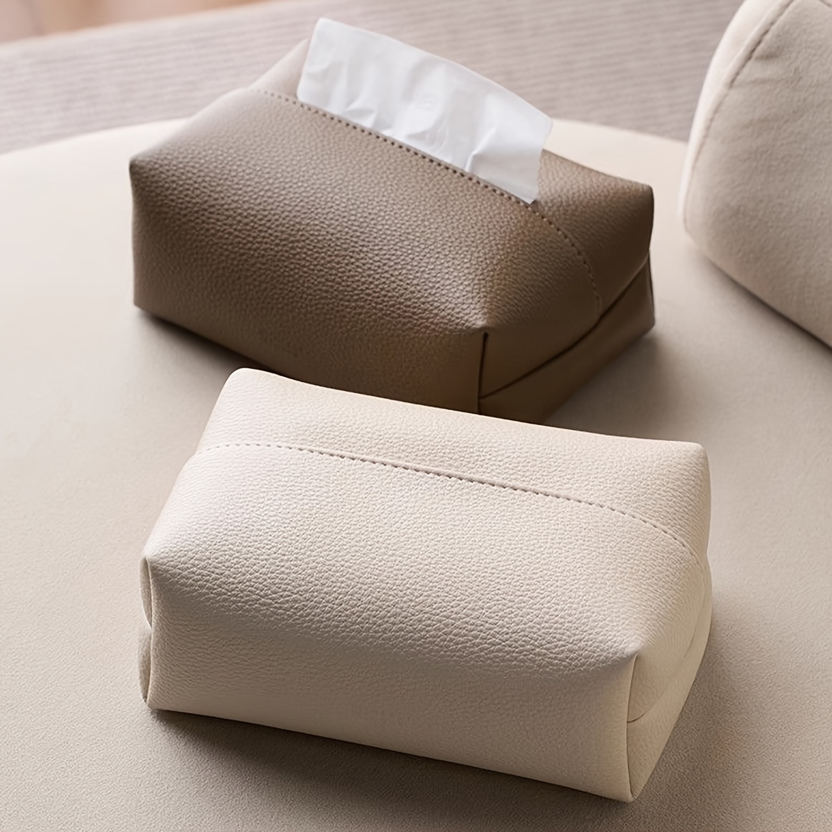 modern minimalist tissue box beige neutral colors durable   leather like material compact rectangular   room bathroom office restaurant decorative napkin storage organizer for home commercial spaces bathroom accessory   sturdy construction functional decor interior designers Product details 1