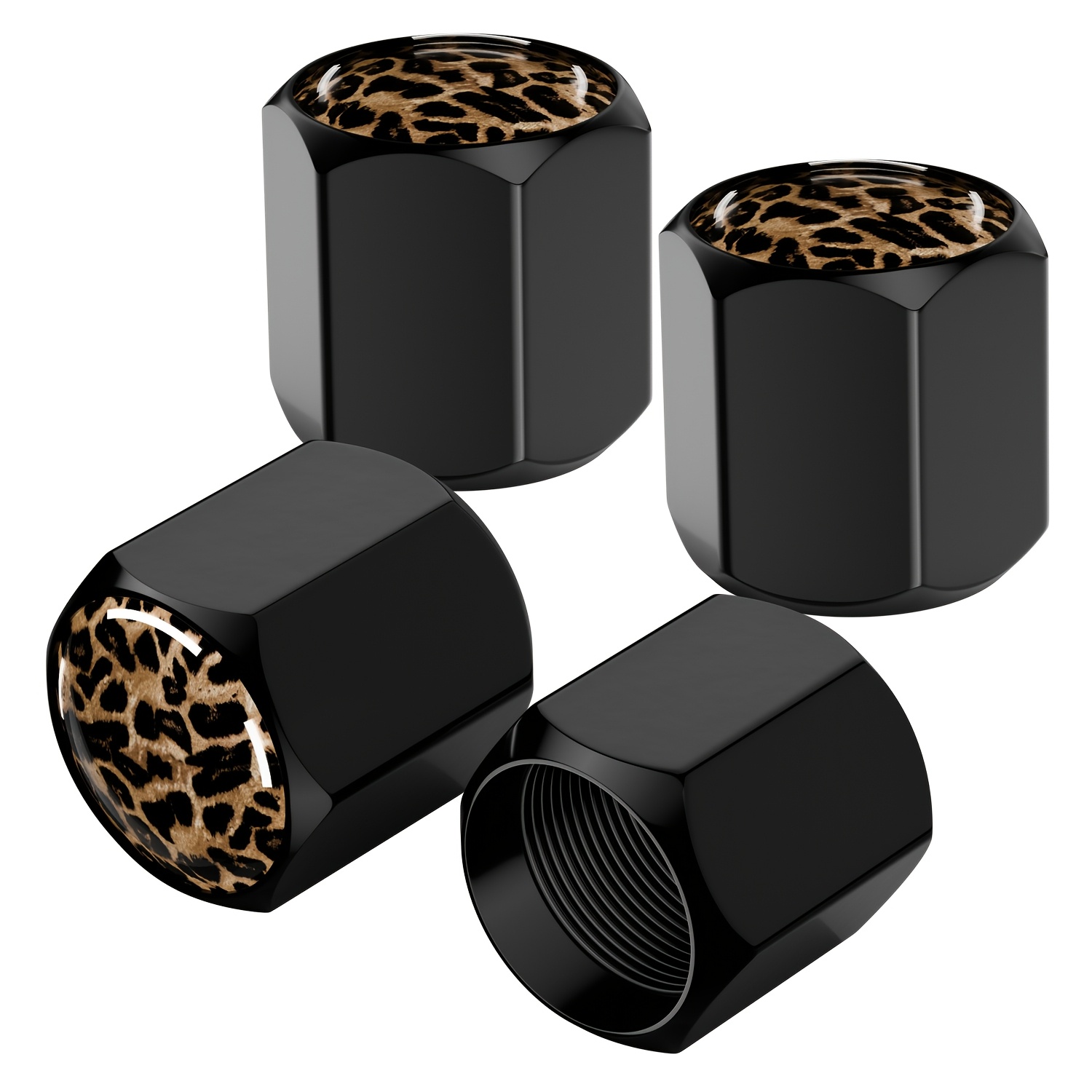 & Leopard Print Black Tire Valve Caps - Fit, Anti-theft Aluminum Wheel Accessories