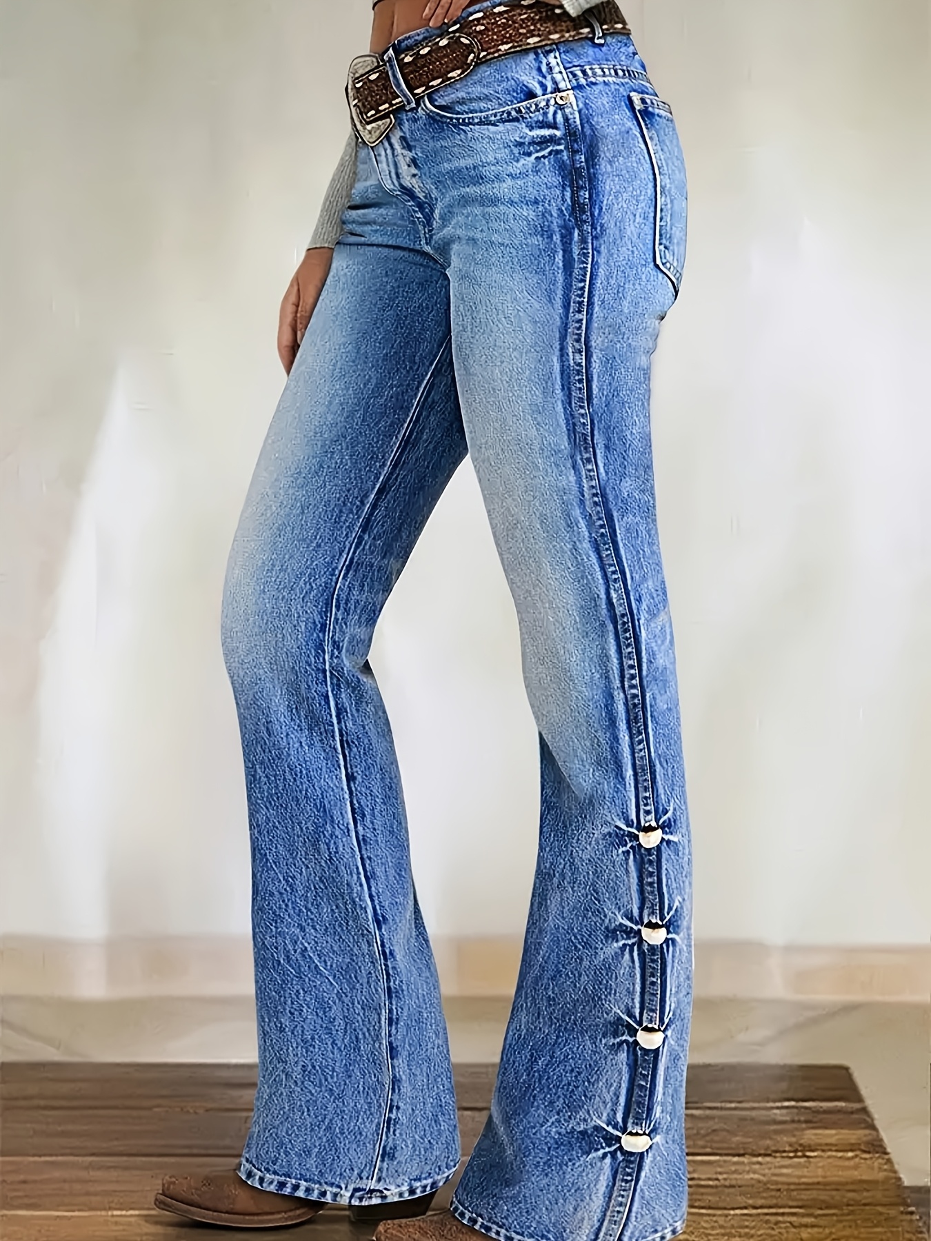 side button jeans sold on Temu United States