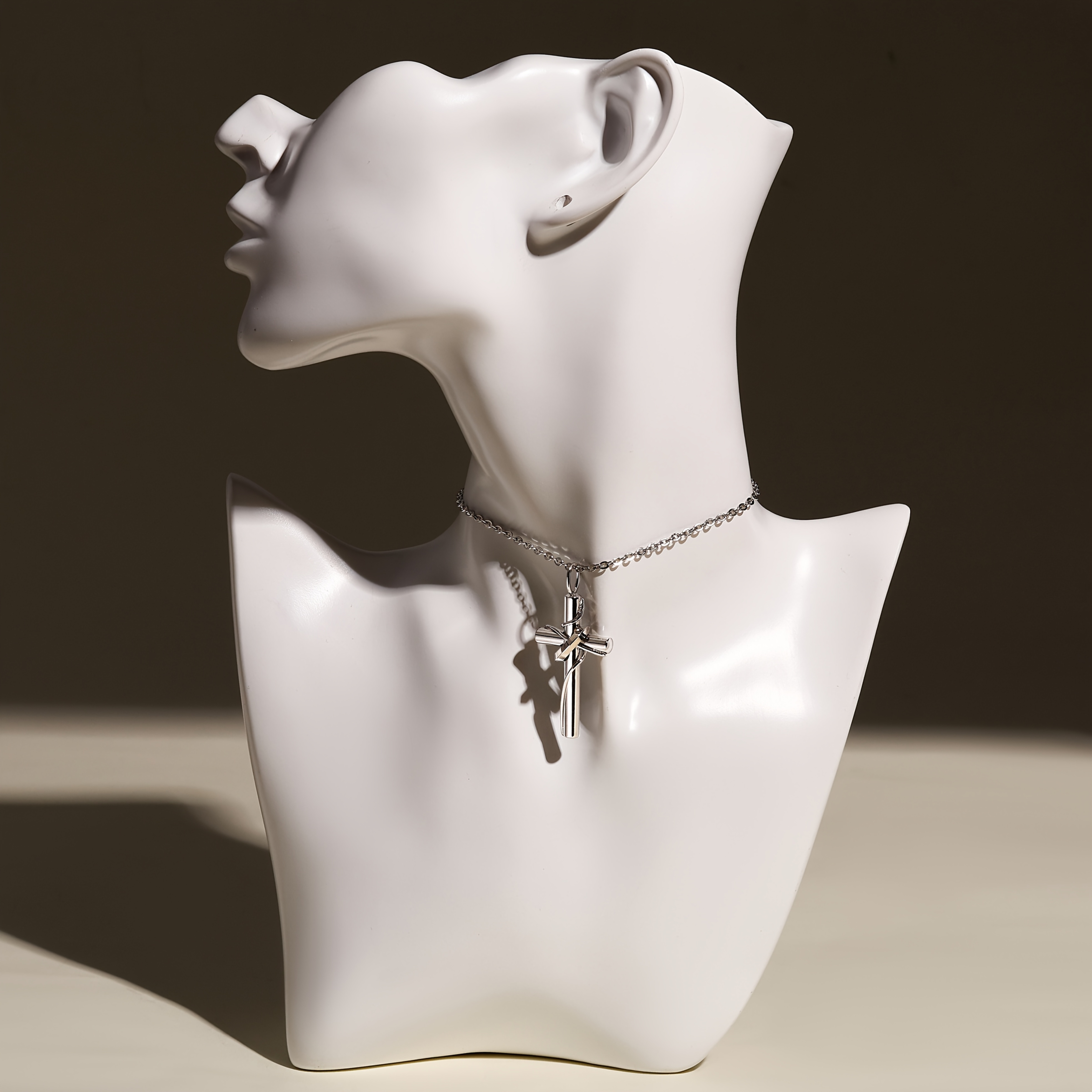 Image of 925 Silvery Men's Silvery Intwined Cross Pendant Necklace Adopts High-precision Design Iron Pattern Holiday Gift Birthday Gift Christmas Father's Day With Exquisite Gift Box