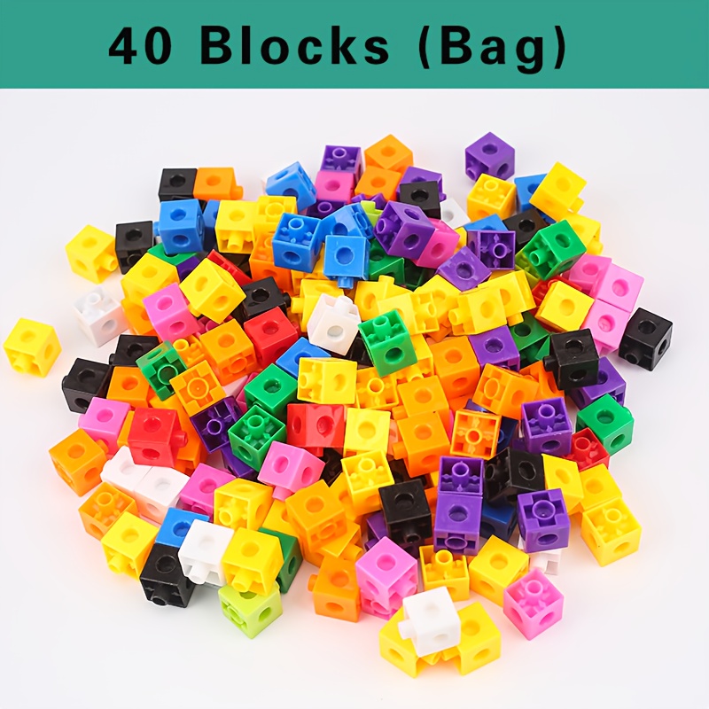 Image of 20/40pcs Square Building Blocks For Kindergarten Kids, Diy Puzzle, Cube Blocks, Math Teaching Aid, Cube Blocks, Preschool Toy, Thinking & Fine Motor , Halloween & Christmas Gift