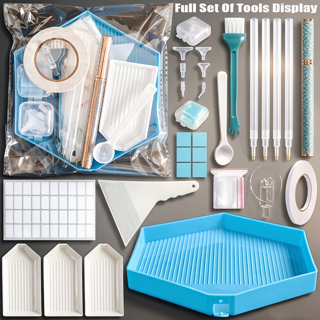 TEMU Kit d'outils complets pour peinture diamant, ensemble d'accessoires 5D, fournitures d'art diamant avec plateau de perçage hexagonal, stylos
