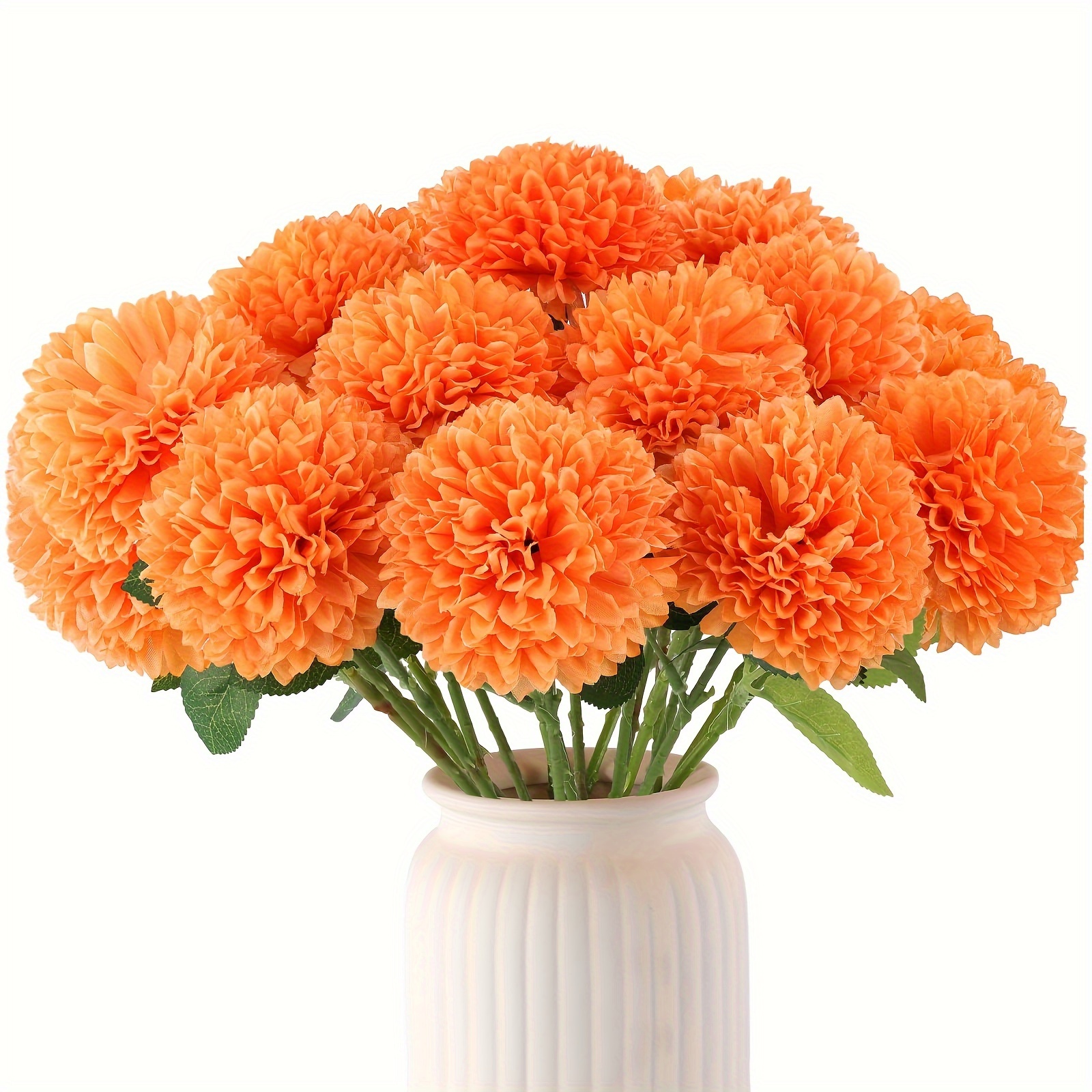 E-shop 12 künstliche Chrysanthemen-Kugeln, orangefarbene Kunstblumen, Herbstblüten aus Seide für Herbst-Dekoration, Innendekoration und Tischdekoration