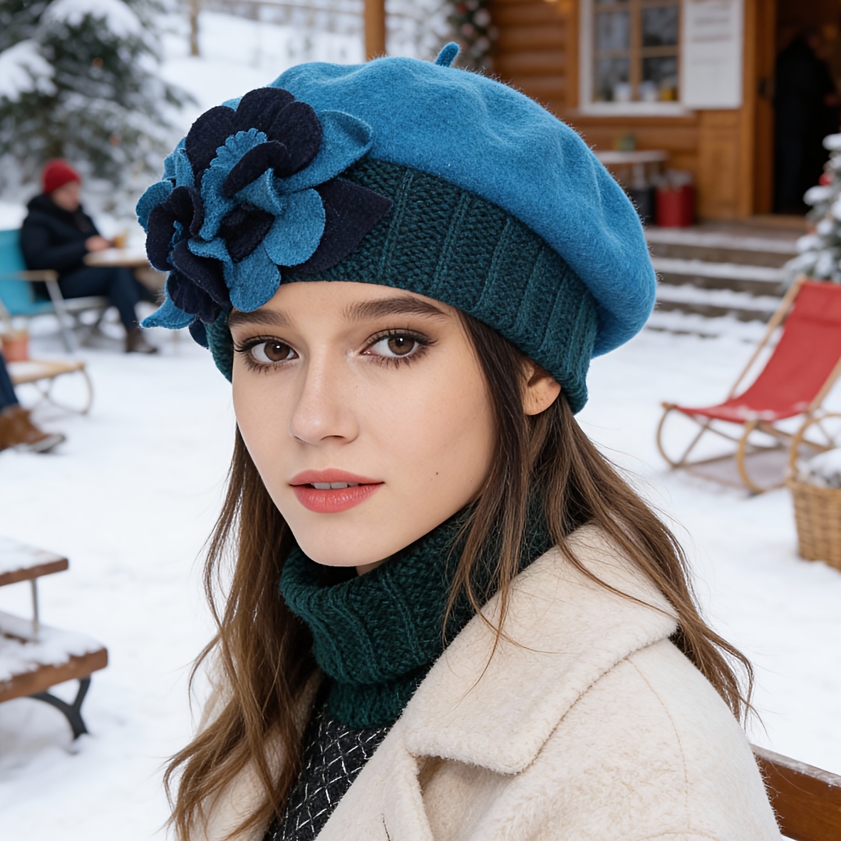 womens french beret hat wool elastic beanie floral - Temu  display picture 2
