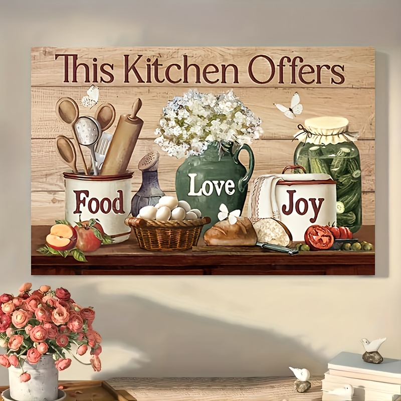 

1pc Wooden Framed Kitchen Wall Art Farmhouse Rustic Kitchen Pictures Wall Decor Canvas Print Painting Modern Home Framed Artwork For Living Room Dining Room
