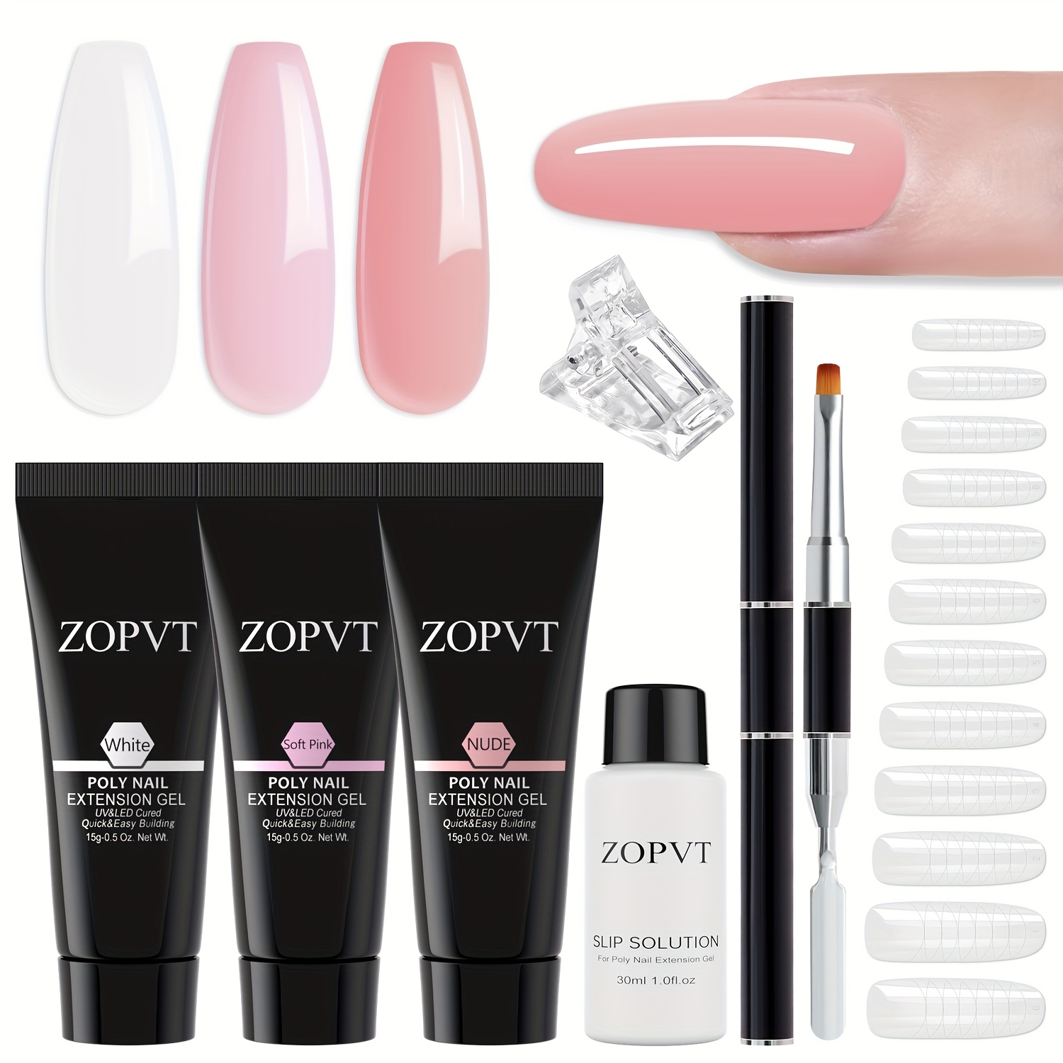 Image of Extension Gel Nail Kit, Pink Nail Gel Kit, With Sliding Solution For Dual Nail Forms, Nail Clips Suitable For Polygel, Beginner Nail Art Kit, Home Manicure Set