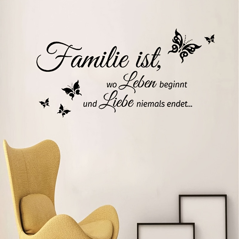 Image of Inspirational Quote Wall Decal - "familie Ist... Liebe Beginnt" - Removable Self-adhesive Pvc Mural With Elegant Room, Entryway, Bedroom Decor, Decorations