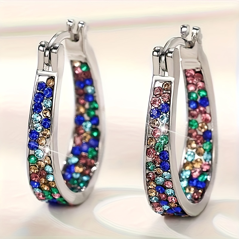 TEMU Ladies' Inlaid Synthetic Zirconia Horseshoe Earrings - Elegant Wedding And Party Accessories, Best For Christmas, Perfect For Thanksgiving