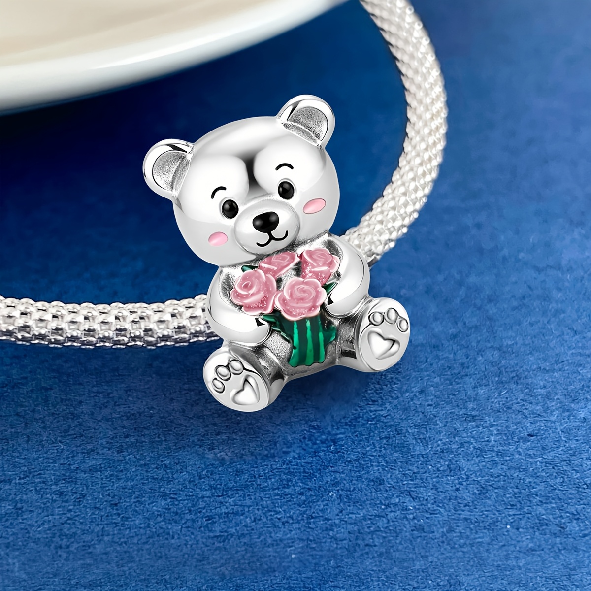 Women's 925 Silver Plated Bouquet and Bear Pendant