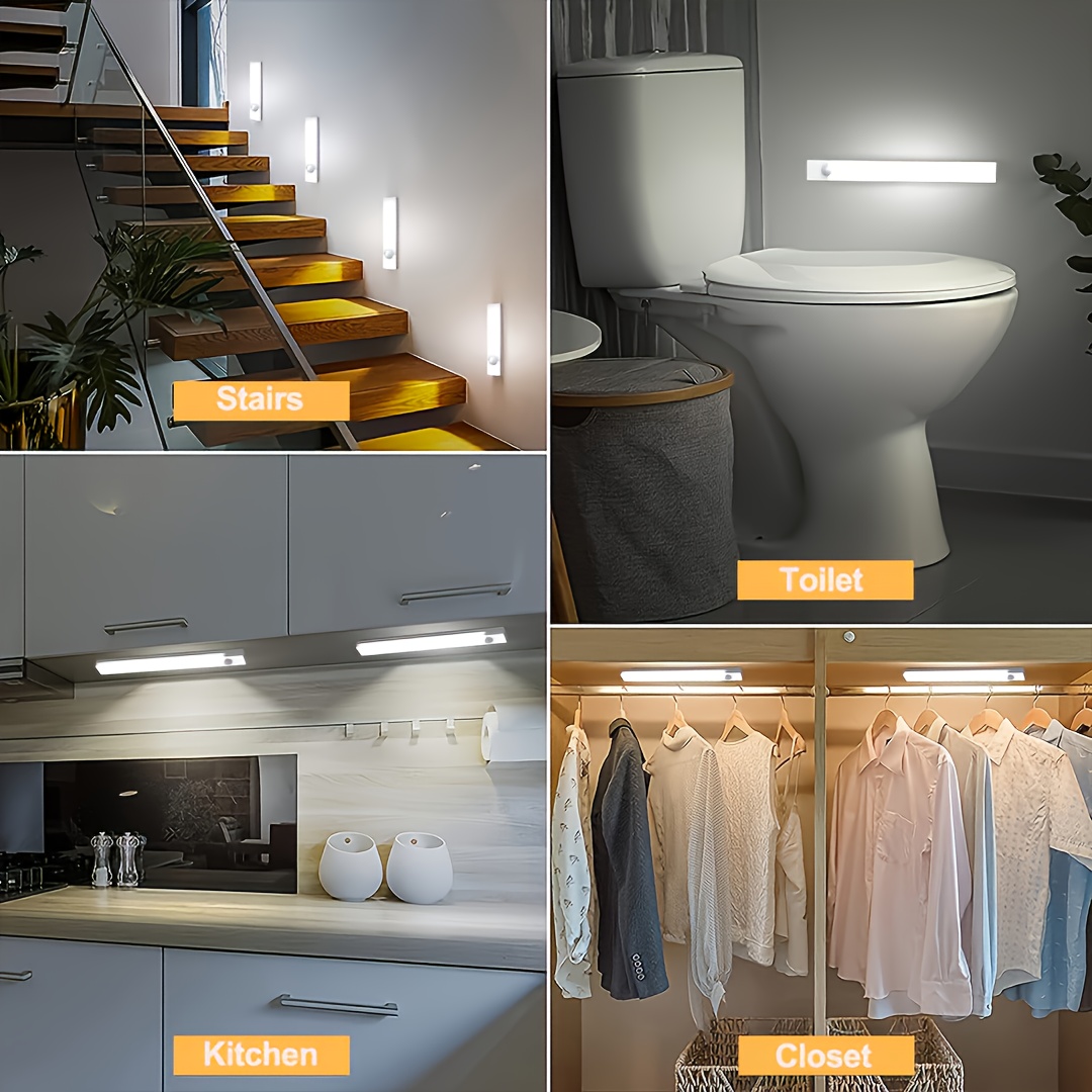 set of 6 extended edition led motion sensor lights dimmable cabinet lighting with wireless usb charging featuring 3 color temperatures ideal for kitchens stairs   tables closets bedside reading light under cabinet kitchen lighting Product details 2